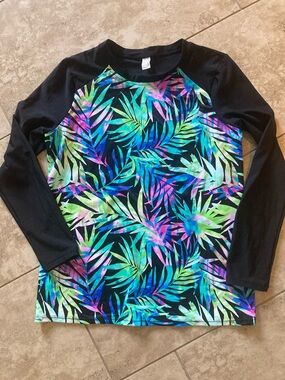 Women’s Sonnet Shores Black Long Sleeve Sun Shirt Vibrant Tropical Leaf Print